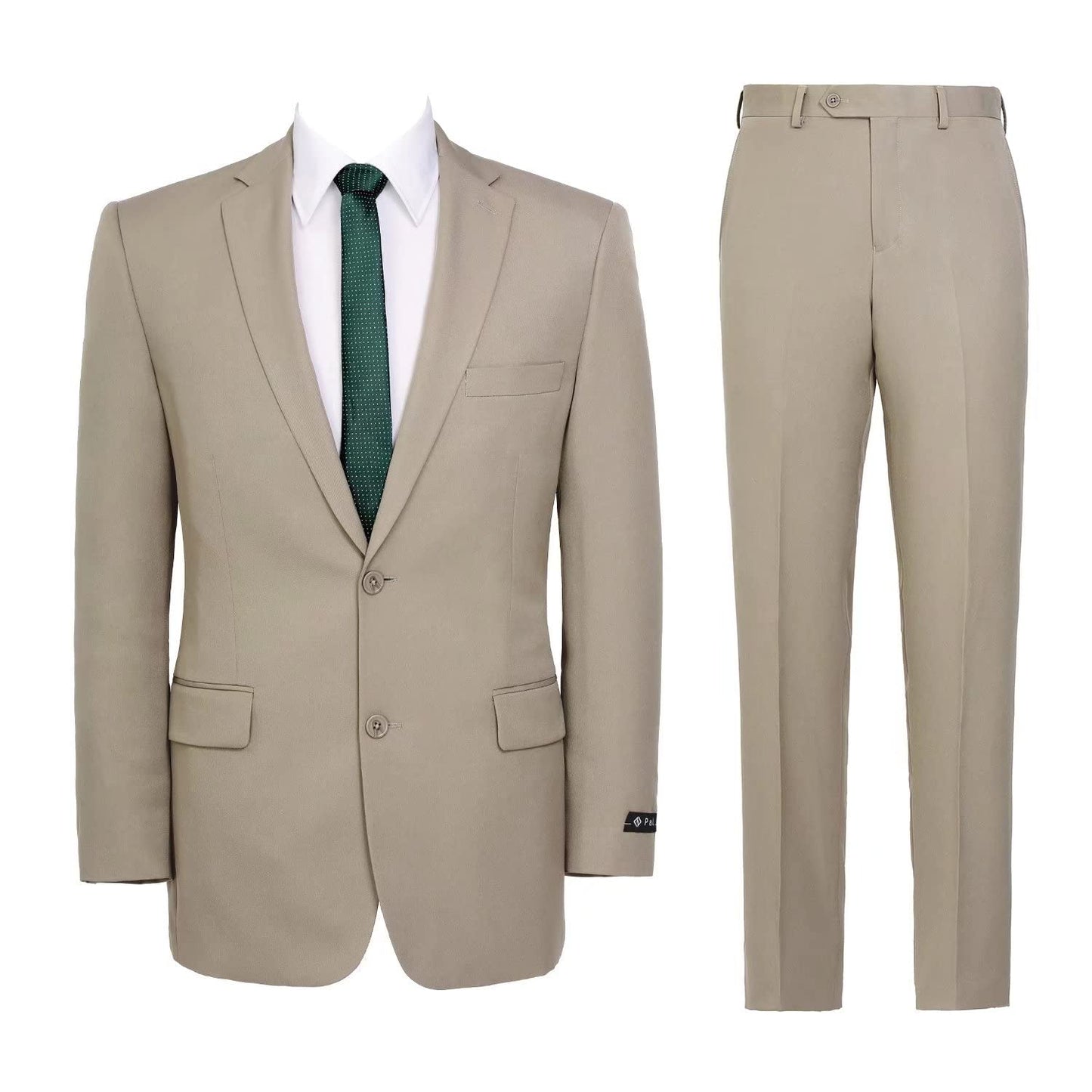 Teemlanny Mens Suit 2 Piece Classic Fit Suits 2 Buttons Notch Lapel Solid Single Breasted Jacket Blazer and Pants Set Beige