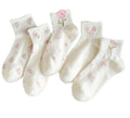 Benefeet Sox 5 Pair Funny Ankle Socks for Women Girls Cute Floral Patterned Liner Socks Novelty Flower Graphic Ankle Socks Pretty White Socks Cotton Short Casual Socks