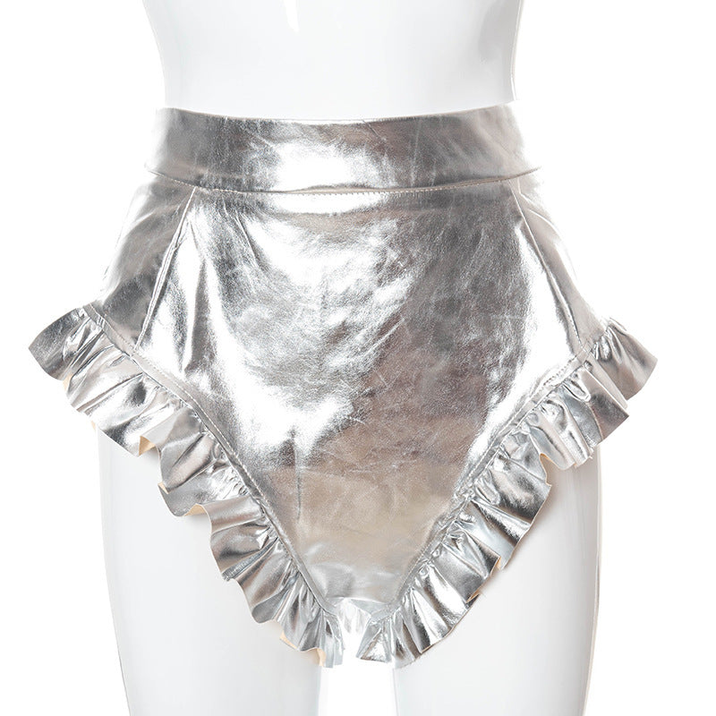 PU Leather Women's Shorts with Wooden Details