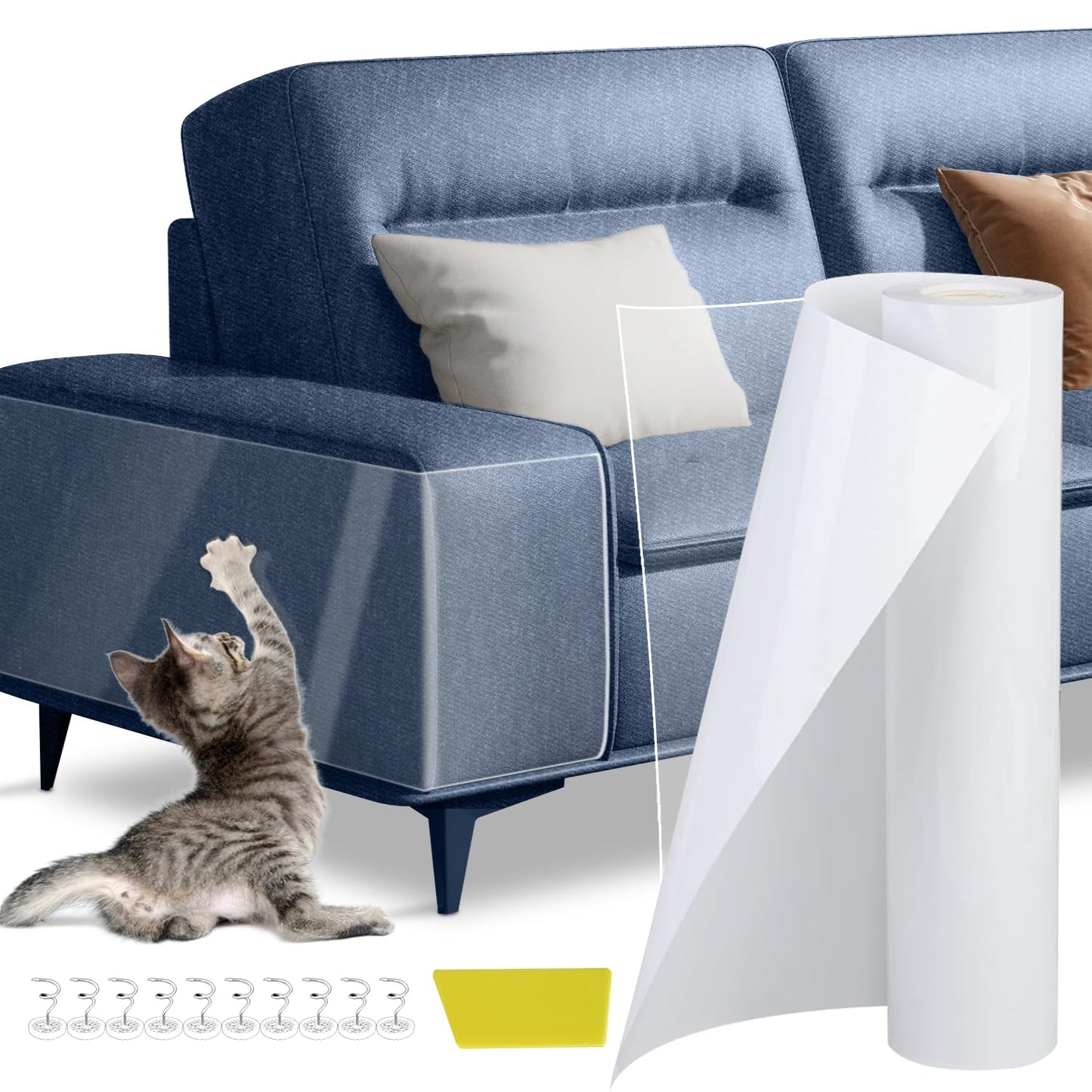 Cat Scratch Furniture Protector Couch Protector from Cat Claws Single-Sided Sticky Cat Couch Protector Cat Scratch Deterrent for Furniture Cat Furniture Protector from Cats Scratching 118"L*8.2"W