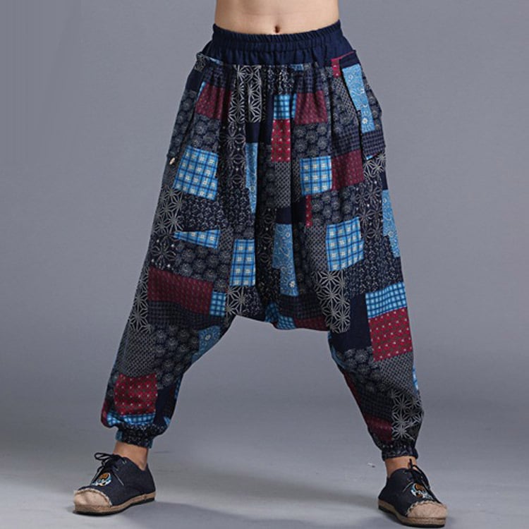 Men's Soft Printed Crotch Pants - Yonago Flower Design