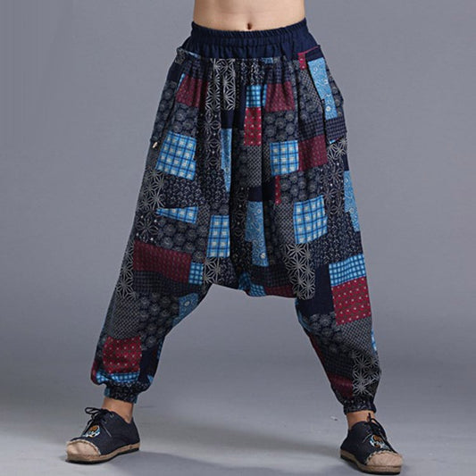 Men's Soft Printed Crotch Pants - Yonago Flower Design