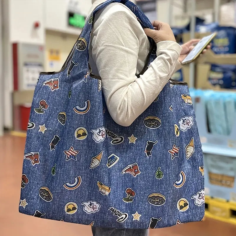 Reusable Cartoon Grocery Tote Bags - Large Capacity (1pc)