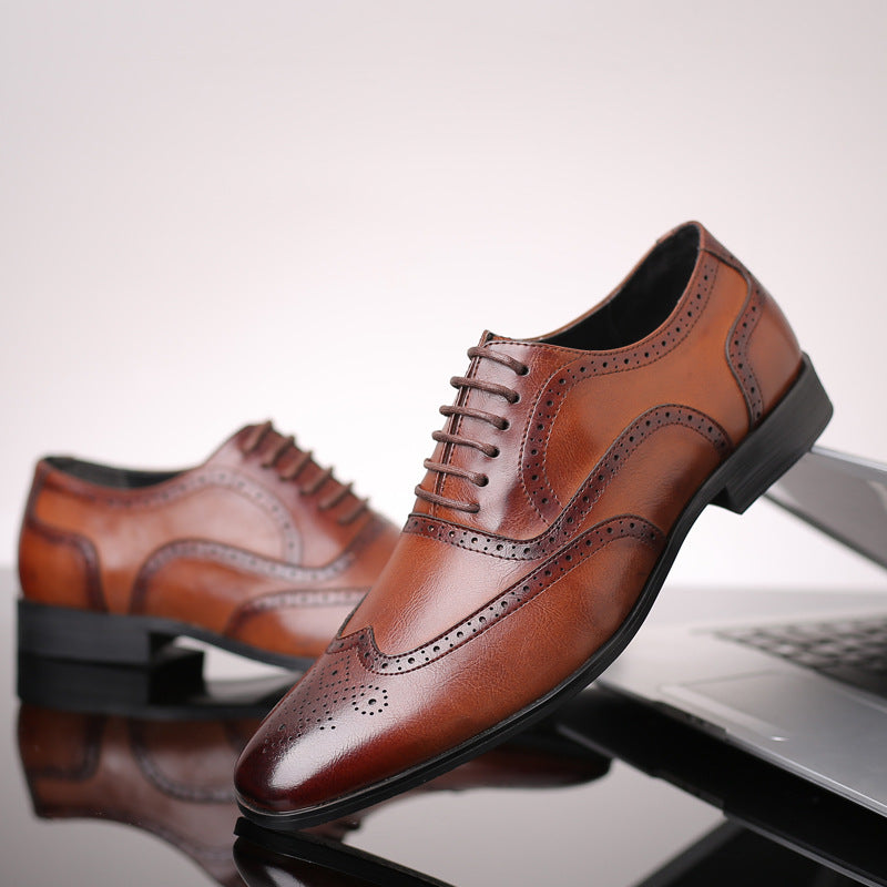 British Block Carved Leather Business Shoes