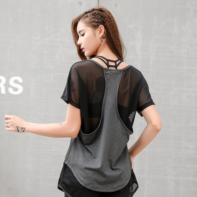 Summer Women's Mesh Patchwork Fitness Running T-shirts