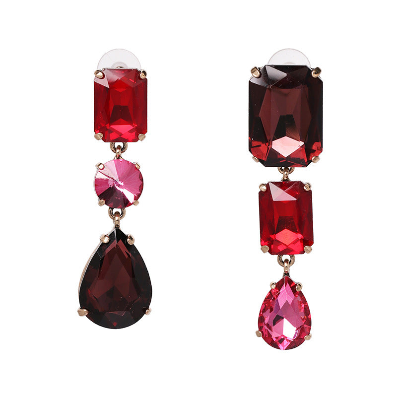 Geometric Alloy Earrings with Diamonds