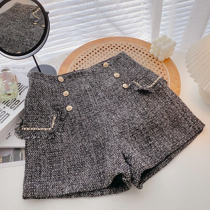 Double Breasted High Waist Slim Women's Shorts