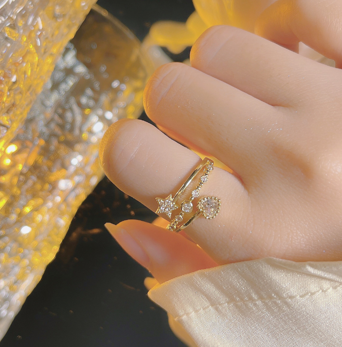 Japanese Style Minimalist Adjustable Ring with Diamonds