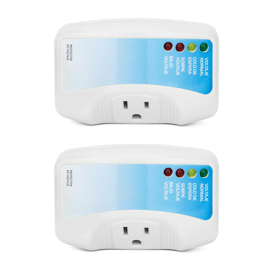 QWORK Voltage Protector 2-Pack for Major Appliances 120V 1400W Surge & Voltage Fluctuation Protection with Safety Cycle and LED Indicator - for Air Conditioners TV/PC Freezers and Washers