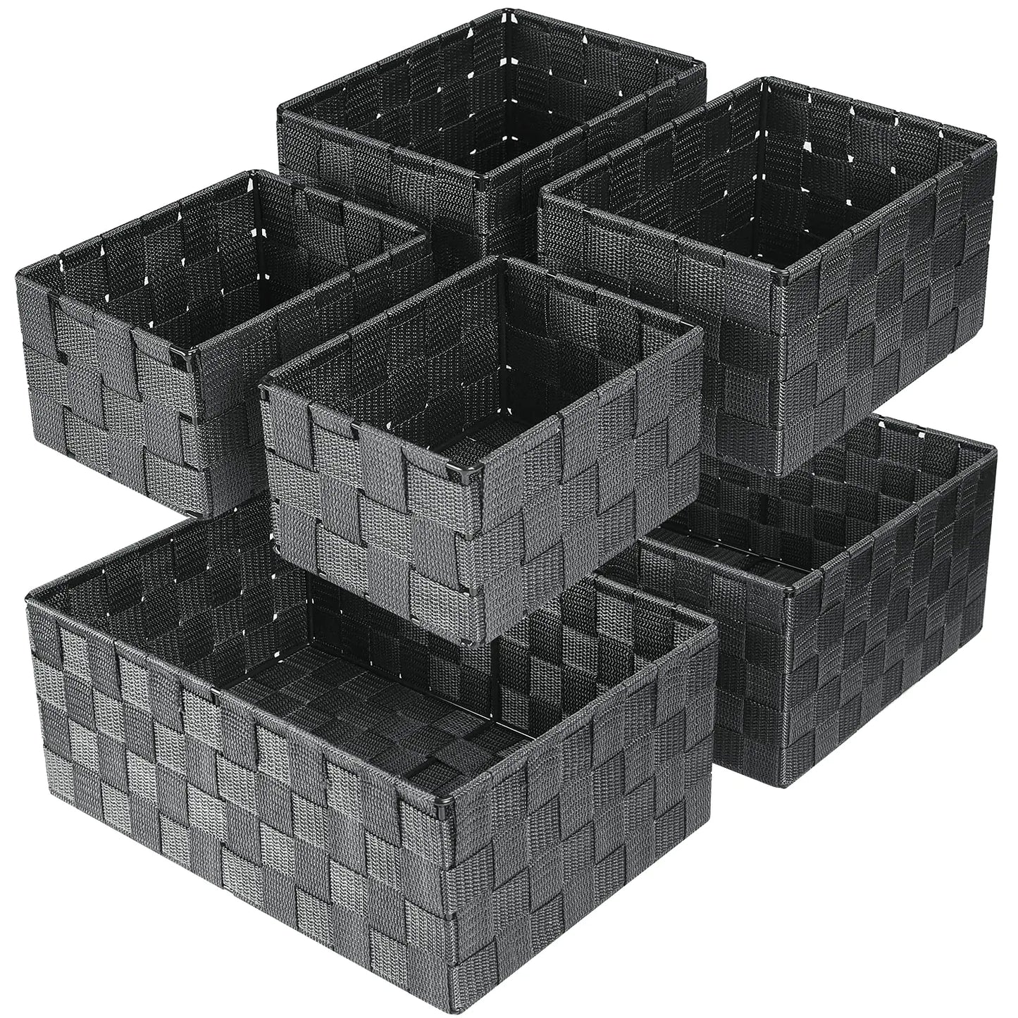 Uvellgift Woven Storage Baskets Storage Bins Cube Basket Container Baskets Storage Boxes Organizers for Clothes /Shelves/ Closet Set of 6 (Grey)
