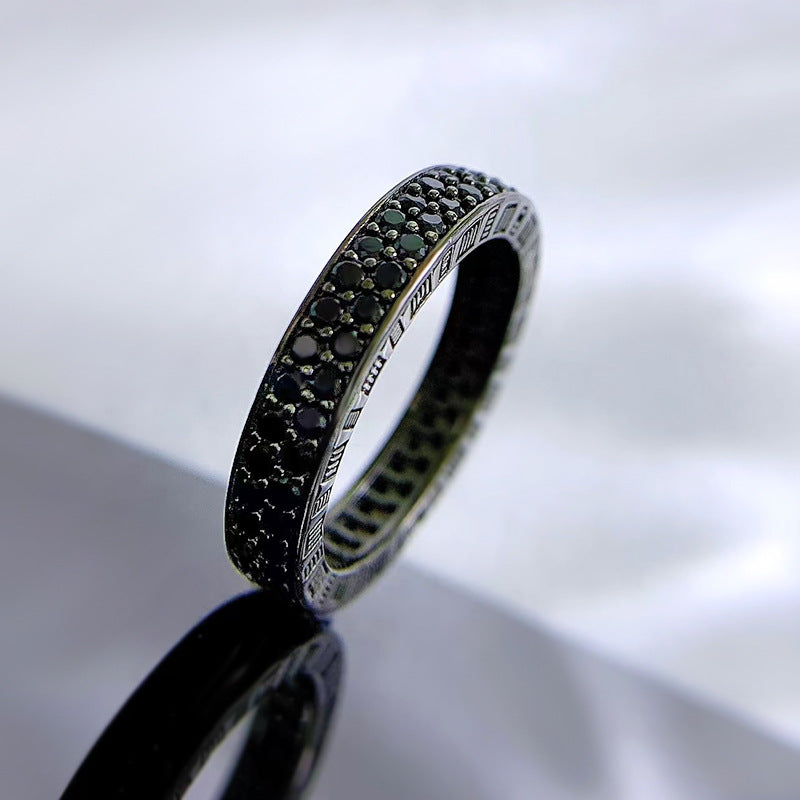 Silver Fashion Stackable Ring with Black Diamonds