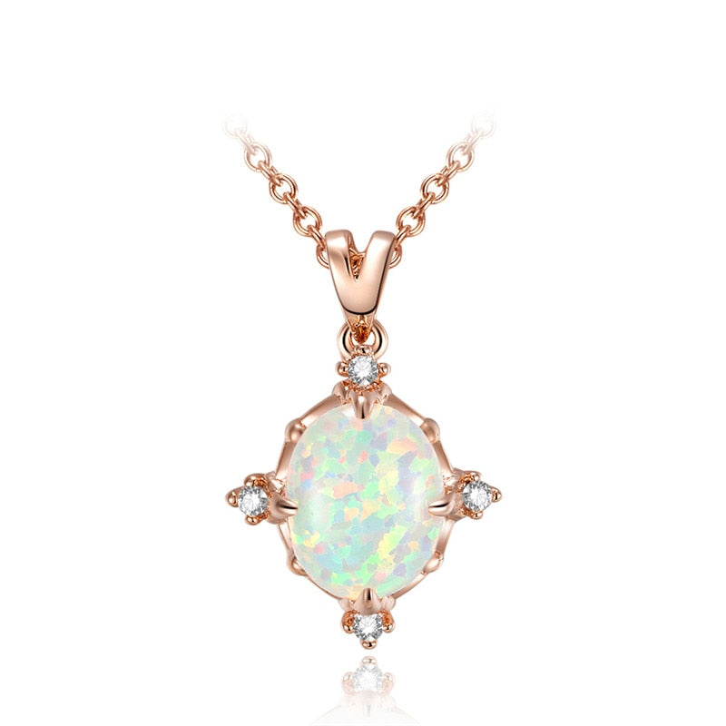 Opal Oval Pendant Necklace with Diamonds