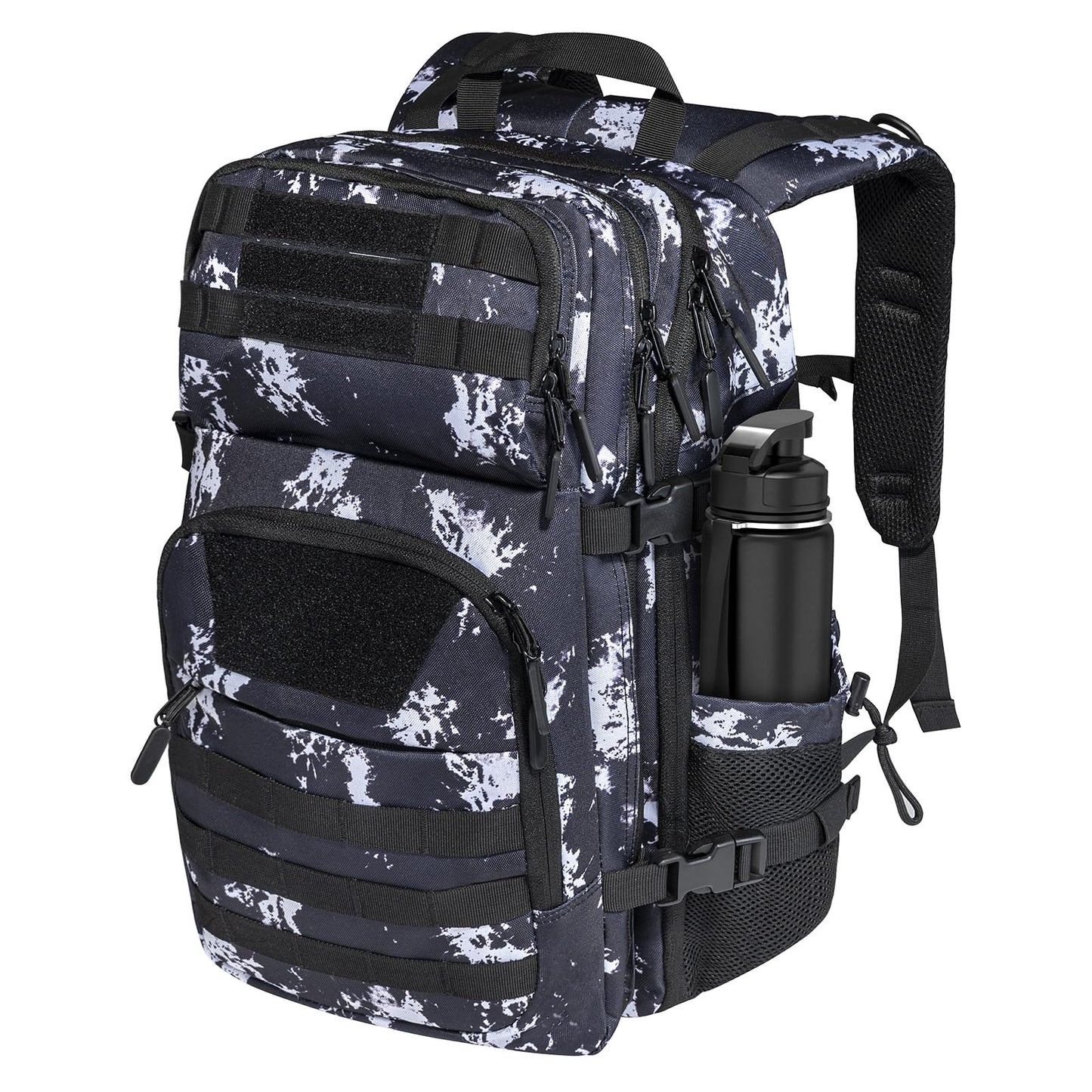 Liyufecor Military Tactical Backpack With 35L Large Army - Assault Pack Molle Bag Backpacks with Bottle Holder [Black Lightning]