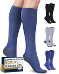 Pembrook Light Compression Socks for Women & Men - 3 Pairs | Mens Sports Compression Socks | Compression Socks Men | Support Socks for Men | Navy Compression Socks | Black Gray Navy