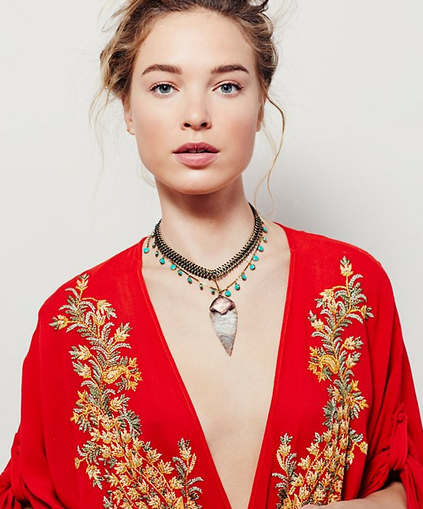 Embroidered V-Neck Dress