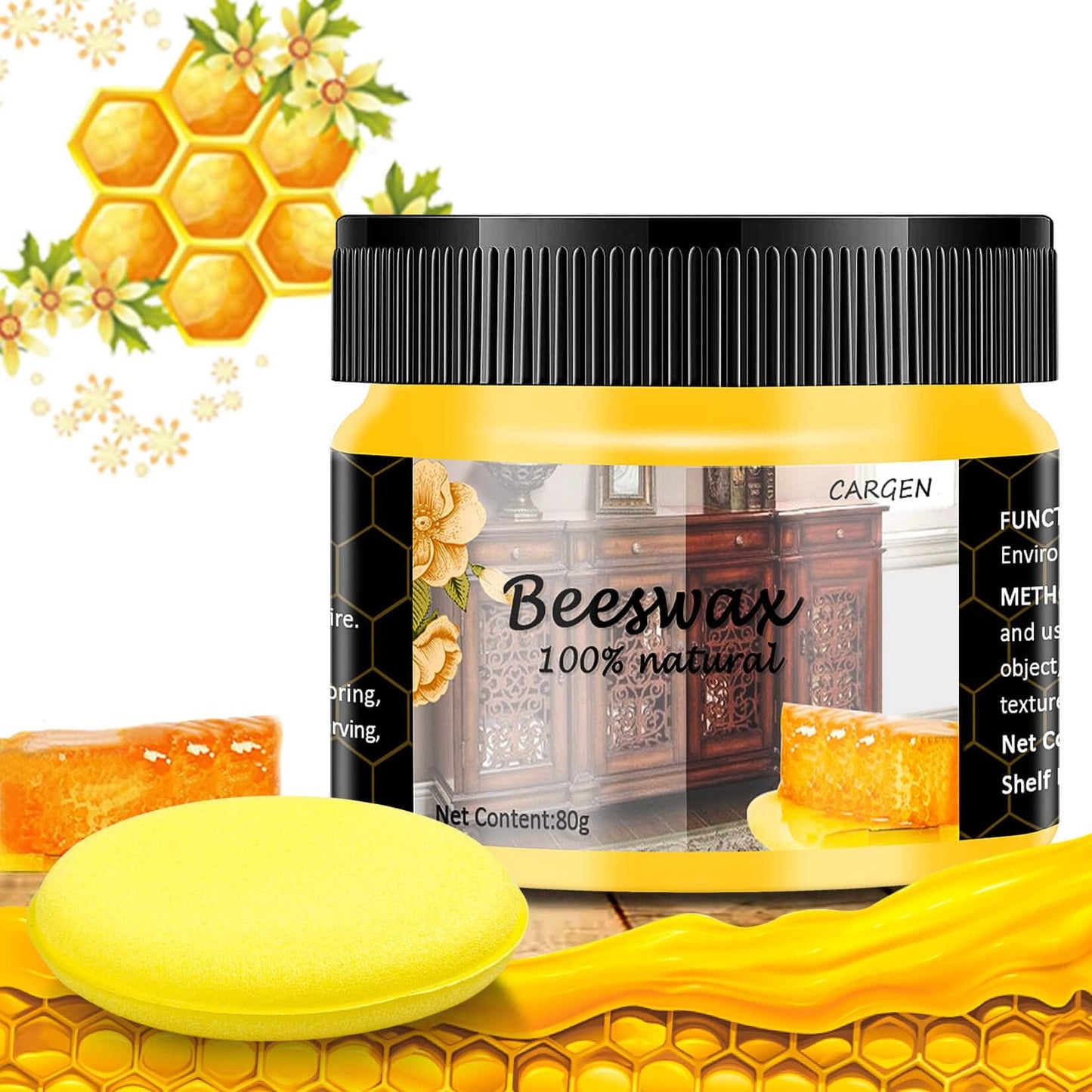 CARGEN Beeswax Furniture Polish Wood Seasoning Beeswax for Furniture Wood Furniture Polish for Floor Tables Chairs Cabinets for Home Furniture to Protect and Care 1pcs Wood Wax and Sponge