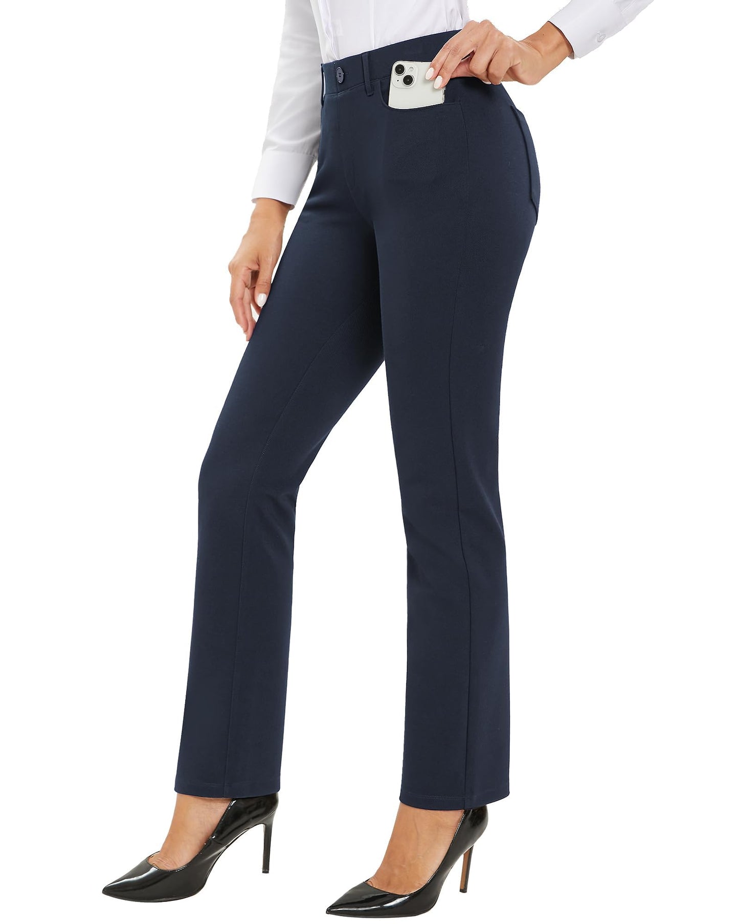 Stelle Womens 30" Straight Leg Dress Pants High Waisted Slacks Dress Pants for Office Work with 4 Pockets(Navy X-Large)