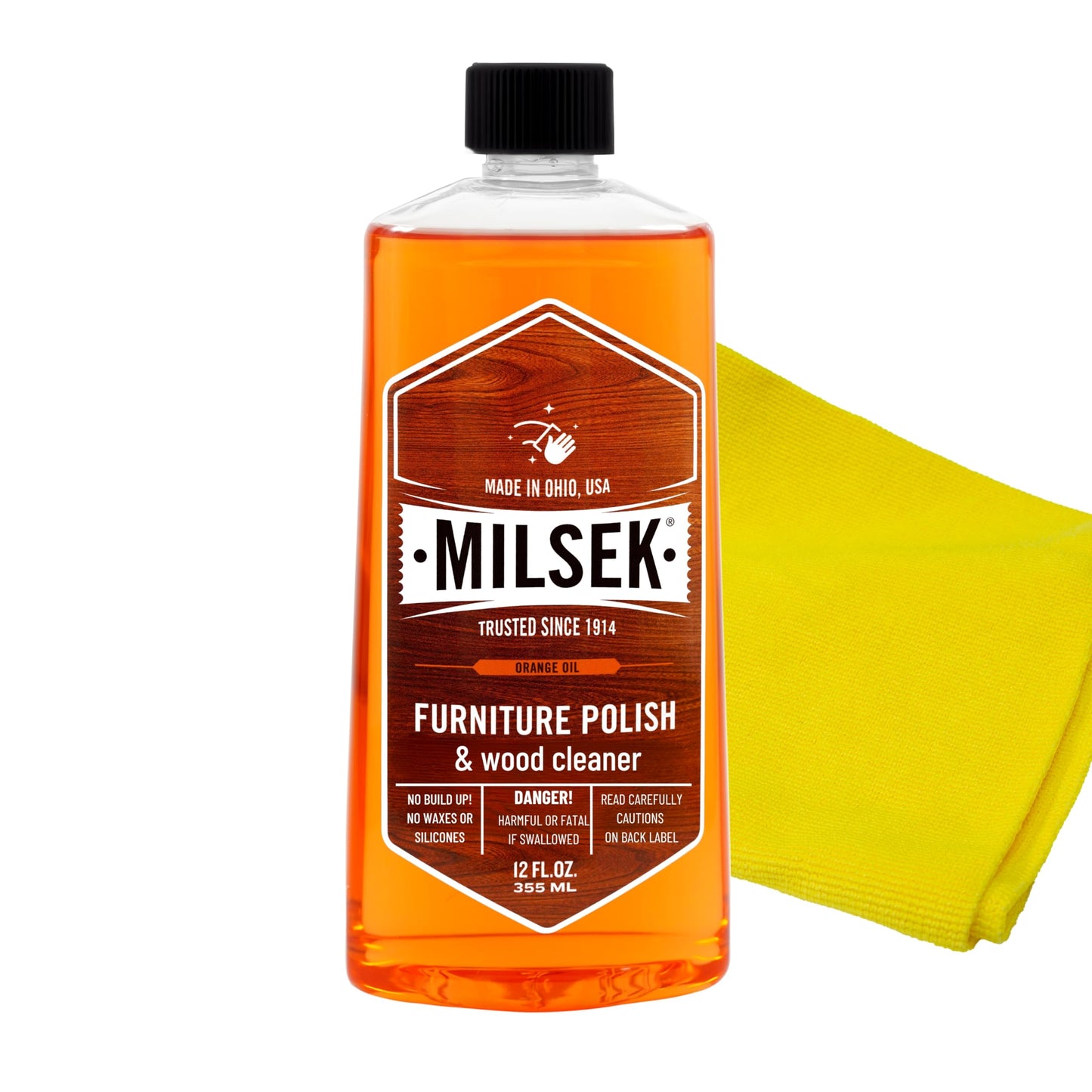 Milsek Furniture Polish Orange Oil Furniture Cleaner and Polish Cloth 12 fl oz