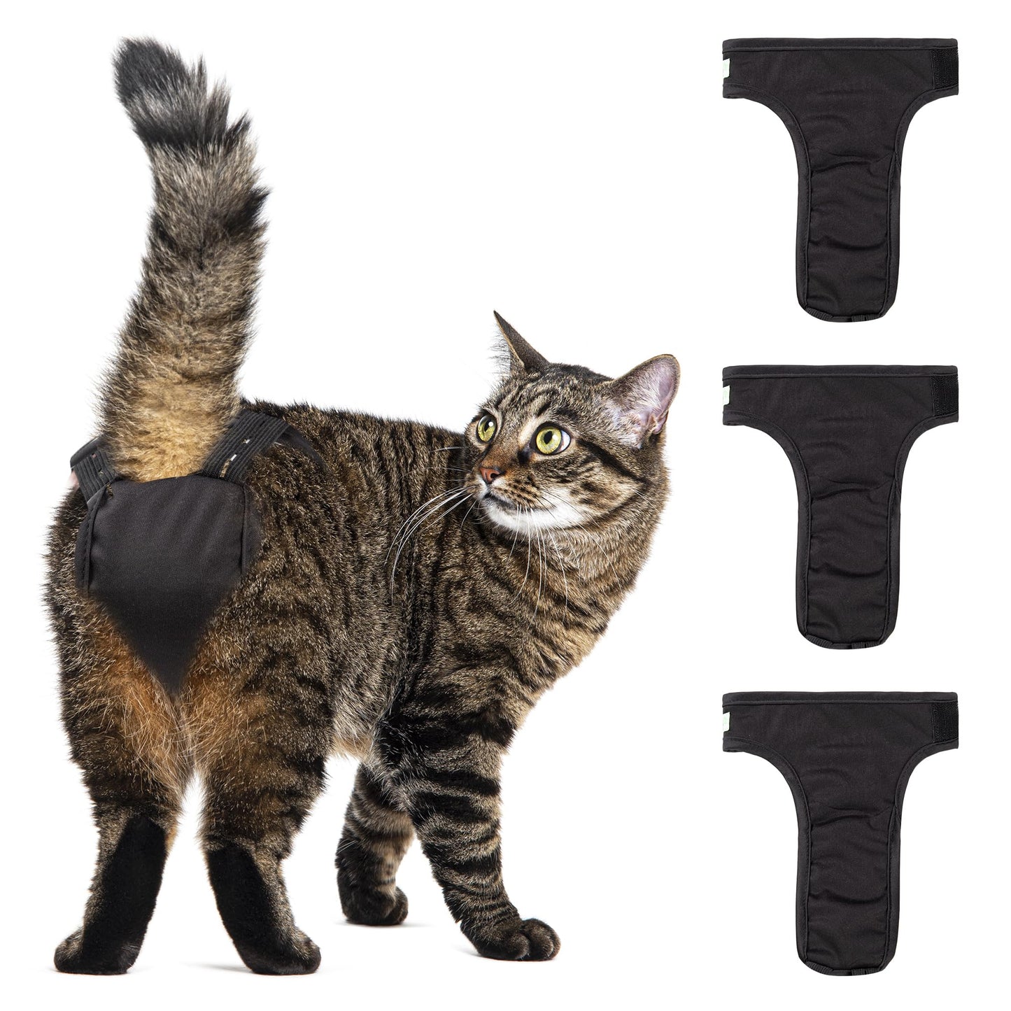 wegreeco Cat Diapers for Female and Male Cats(Only for Pee)Reusable Pet Kitten Diapers for Cats SprayingKitty Cat Incontinence Diapers Black S