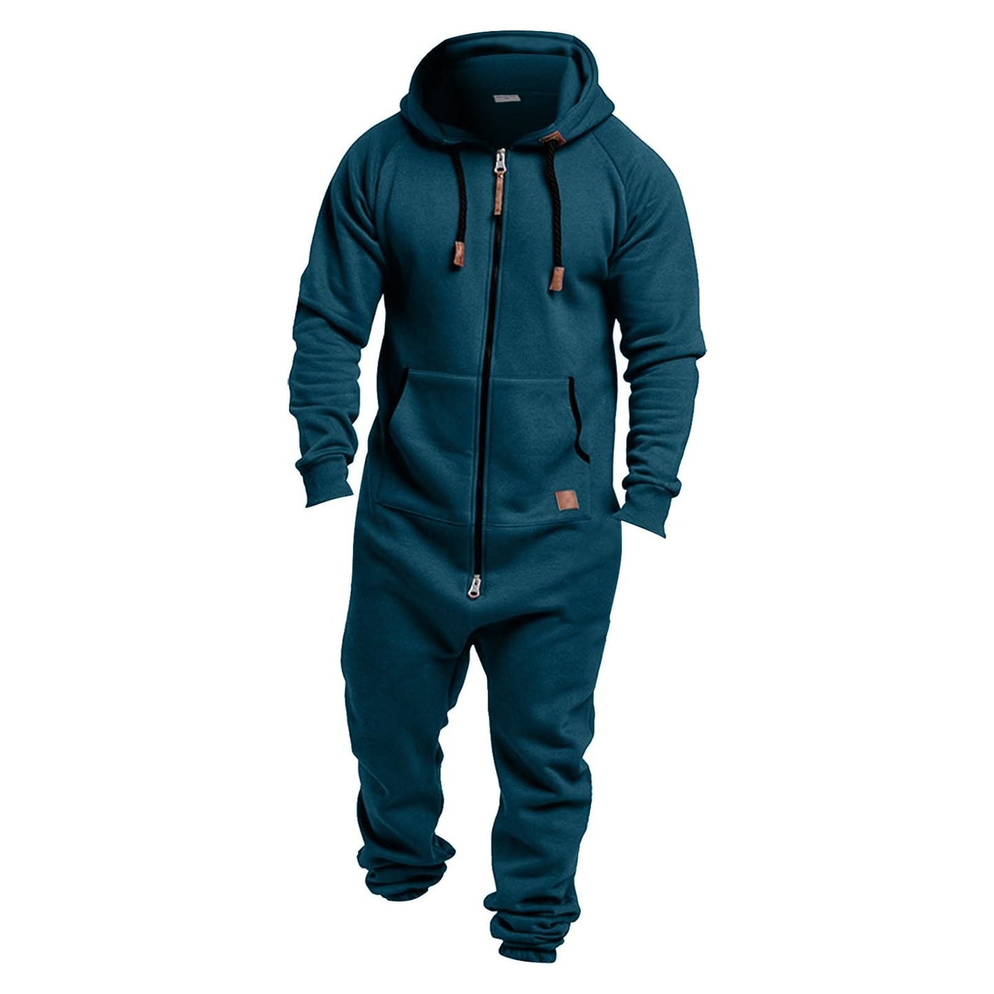 Mens Onesie Pajamas Adults Hooded Jumpsuit RompersZip Up One Piece Jogger Sweatsuit Overall Tracksuit With Pockets(#04-BlueX-Large)