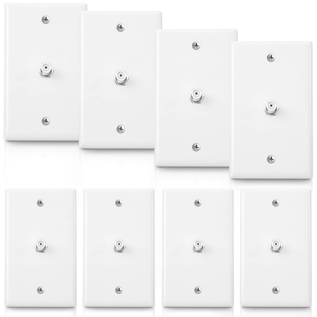 1-Port TV Cable Wall Plate F Connector Wall Plate Coax Wall Plate Video Wall Jack Single Gang Wall Plates (White 8 Pcs)