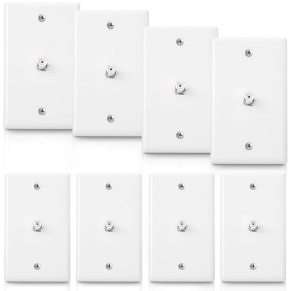 1-Port TV Cable Wall Plate F Connector Wall Plate Coax Wall Plate Video Wall Jack Single Gang Wall Plates (White 8 Pcs)
