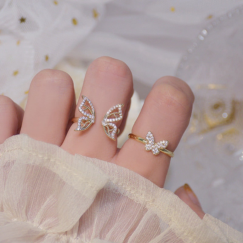 Delicate Butterfly Wing Open Ring with Diamonds