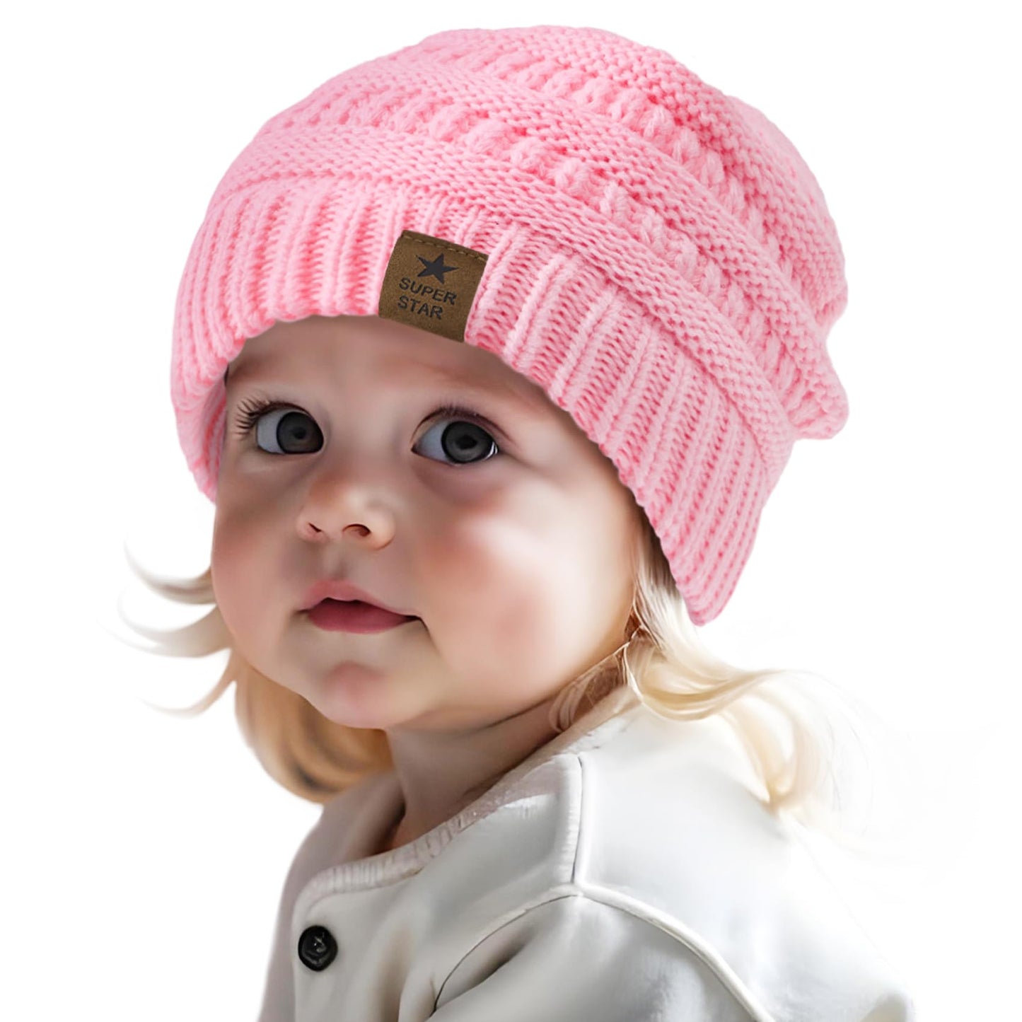 Durio Infant Satin Lined Beanie for Baby Girl Hats Baby Beanies 6-12 Months Warm Winter Hat for Newborn Hats for Baby Girls Knitted Baby Hats 12-18 Months Baby Boy Essentials Caps Pink 6-36 Months