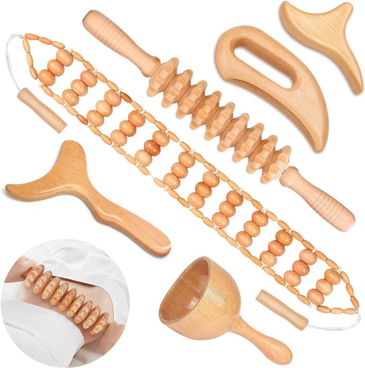12-in-1 Wood Therapy Massage Tools Wooden Massager Body Sculpting Tools Maderoterapia Kit Wood Therapy Tools for Muscle Pain Relief Body Shaping Anti-Cellulite