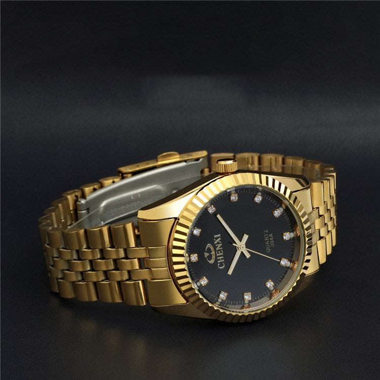 Classic Stainless Steel Quartz Watch with Diamonds