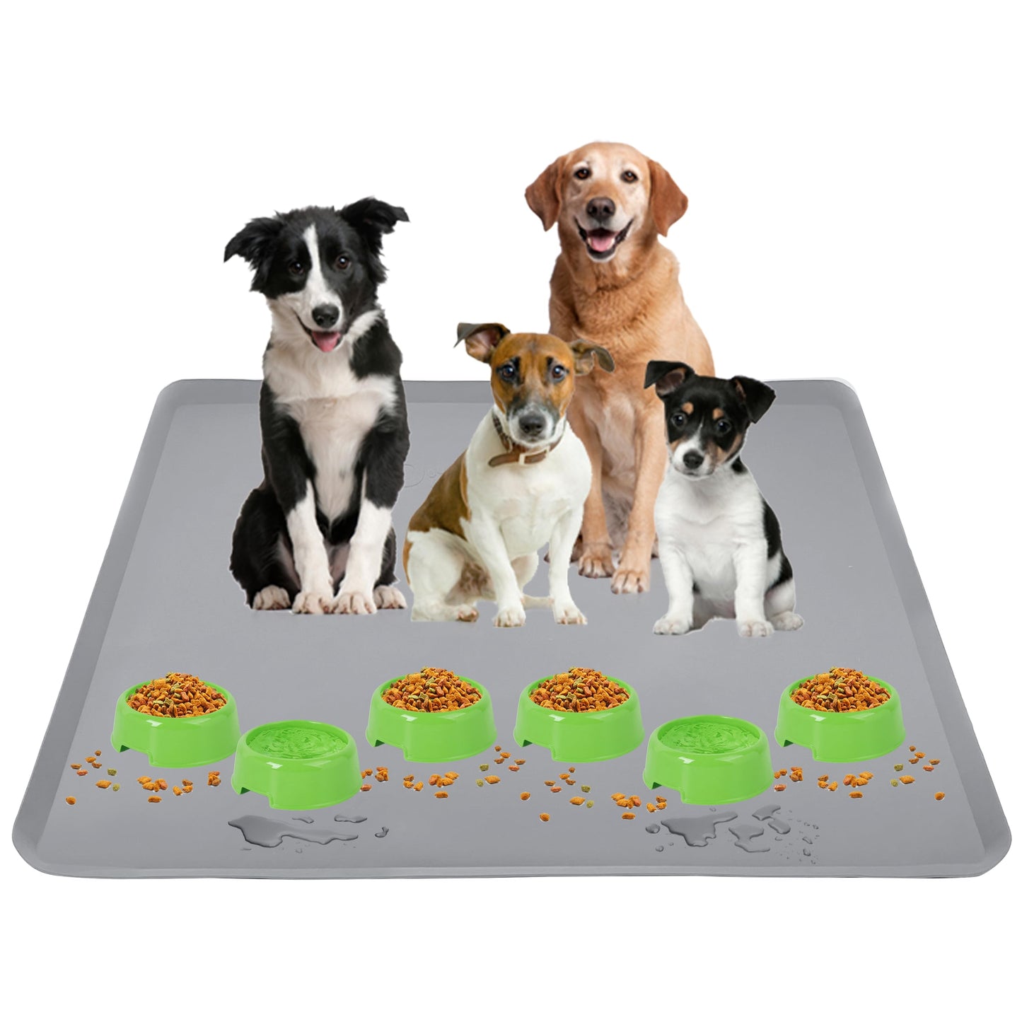 Skywin-Pet Food Mat - 30 x 36” Pet Tray for Food and Water Dog Food Mats Silicone Cat Food Mat Non Slip Pet Food Mat Large Dog Bowl Mat Waterproof Pet Supplies (Light Grey)