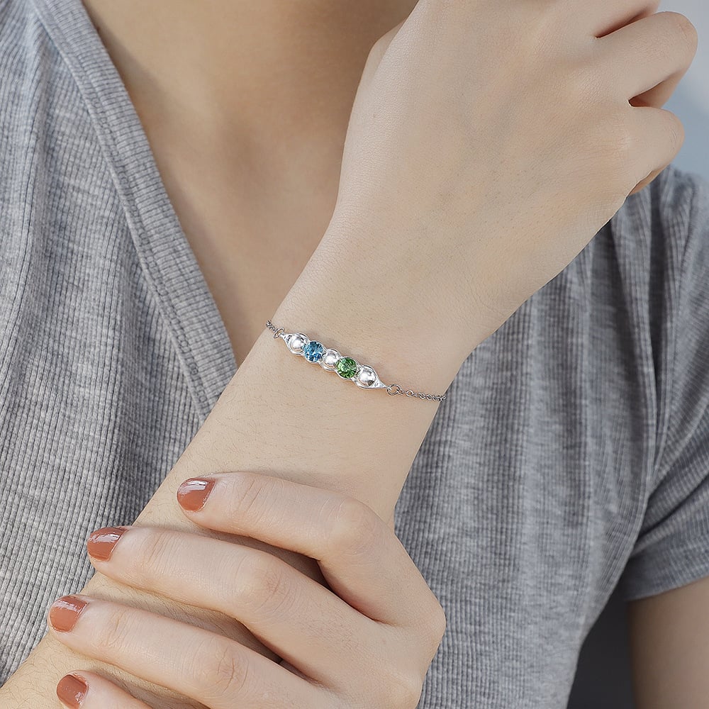 Fashion Pea Pod Birthstone Bracelet with Diamonds