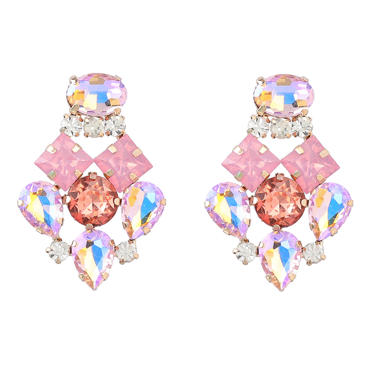 Fashionable Geometric Earrings with Colorful Diamonds