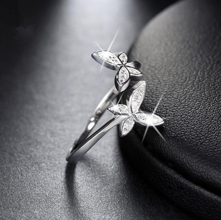 Sterling Silver Butterfly Ring with Diamonds
