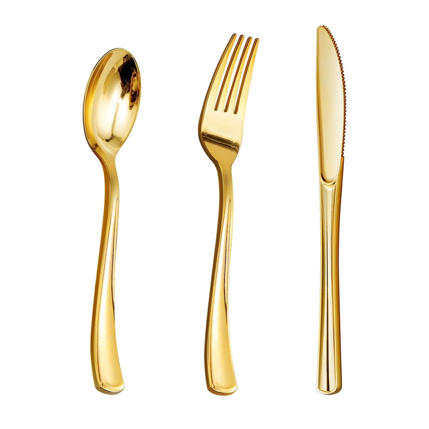 Goodluck 300PCS Gold Plastic Silverware Gold Utensils Disposable Plastic Cutlery Set of 100 Gold Forks 100 Gold Spoons 100 Gold Knives for Party Birthday Holidays