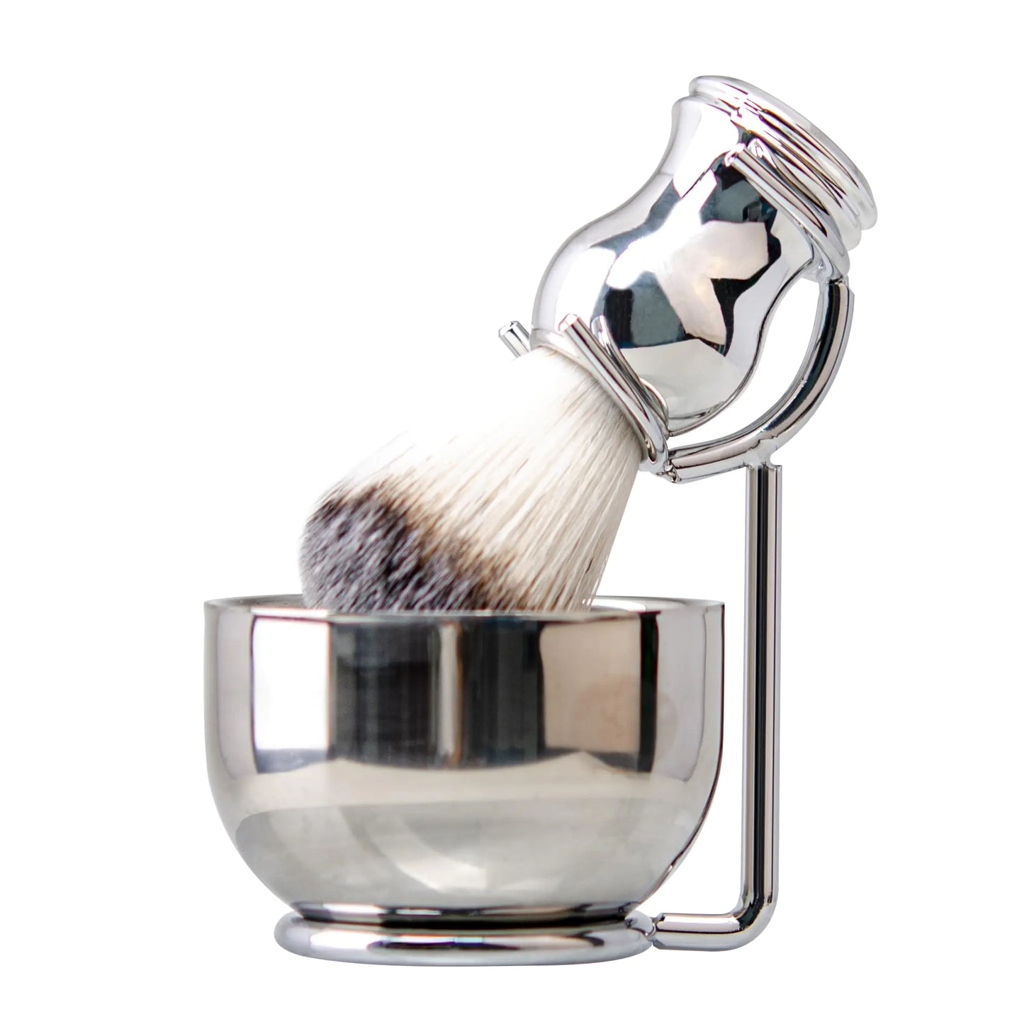 Grandslam Shaving Brush and Bowl Kit for Men 3 in 1 Shaving Brush Set Stainless Steel Shaving Bowl and Stand Shaving Brush Shaving Kit for Men Silver