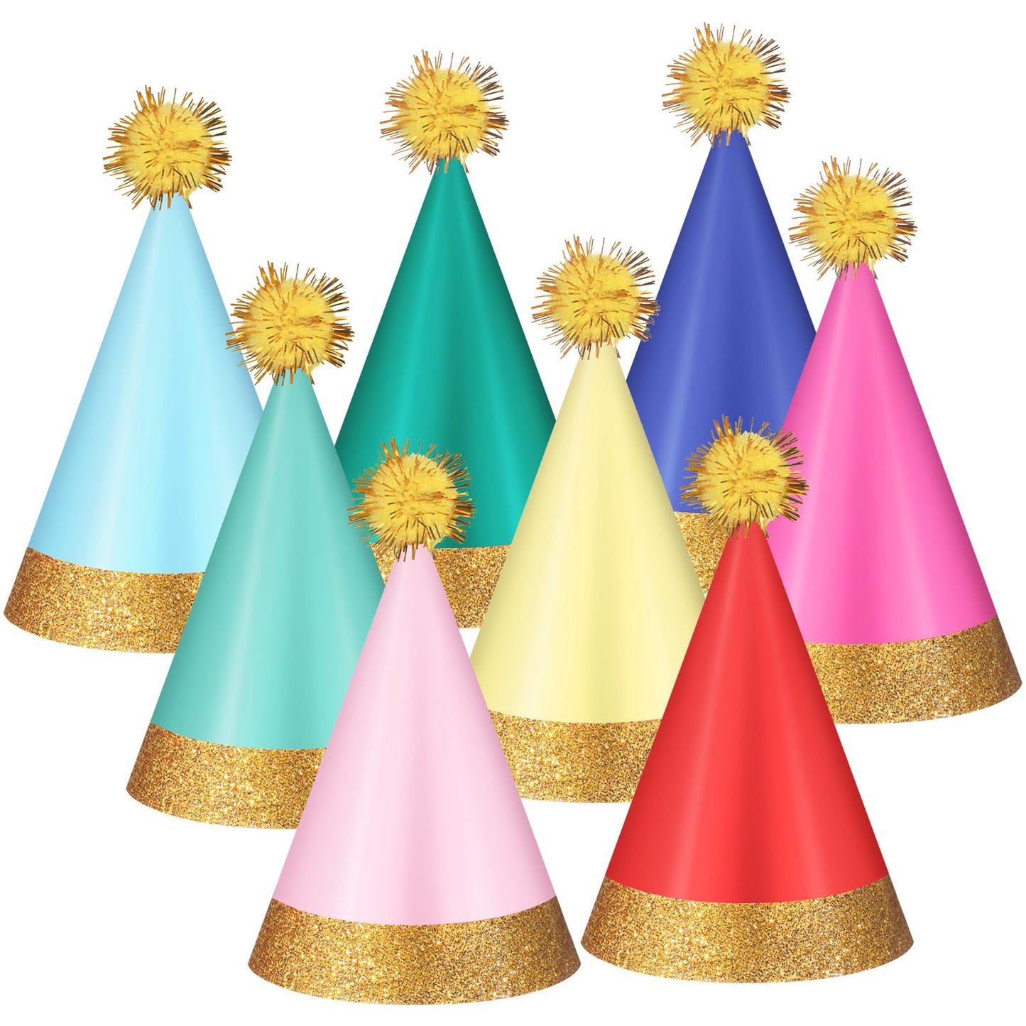 Panitay 40 Pcs Colorful Mini Party Hats Small Party Hats for Stuffed Animals Paper Cone Tiny Birthday Hats (Ball)