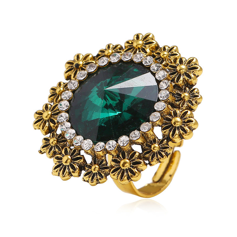 Geometric Adjustable Open Ring with Diamonds