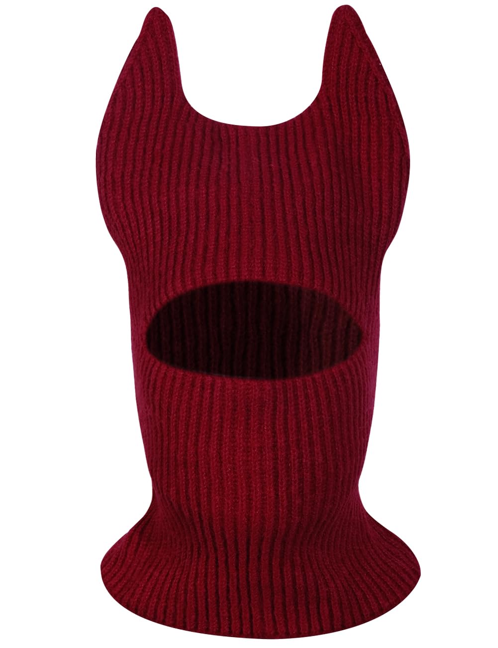 LOLAT Funny Knitted Beanies Hat Full Face Ski Mask Winter Warm Balaclava Hat Halloween Ox Horn Cap for Men and Women Maroon