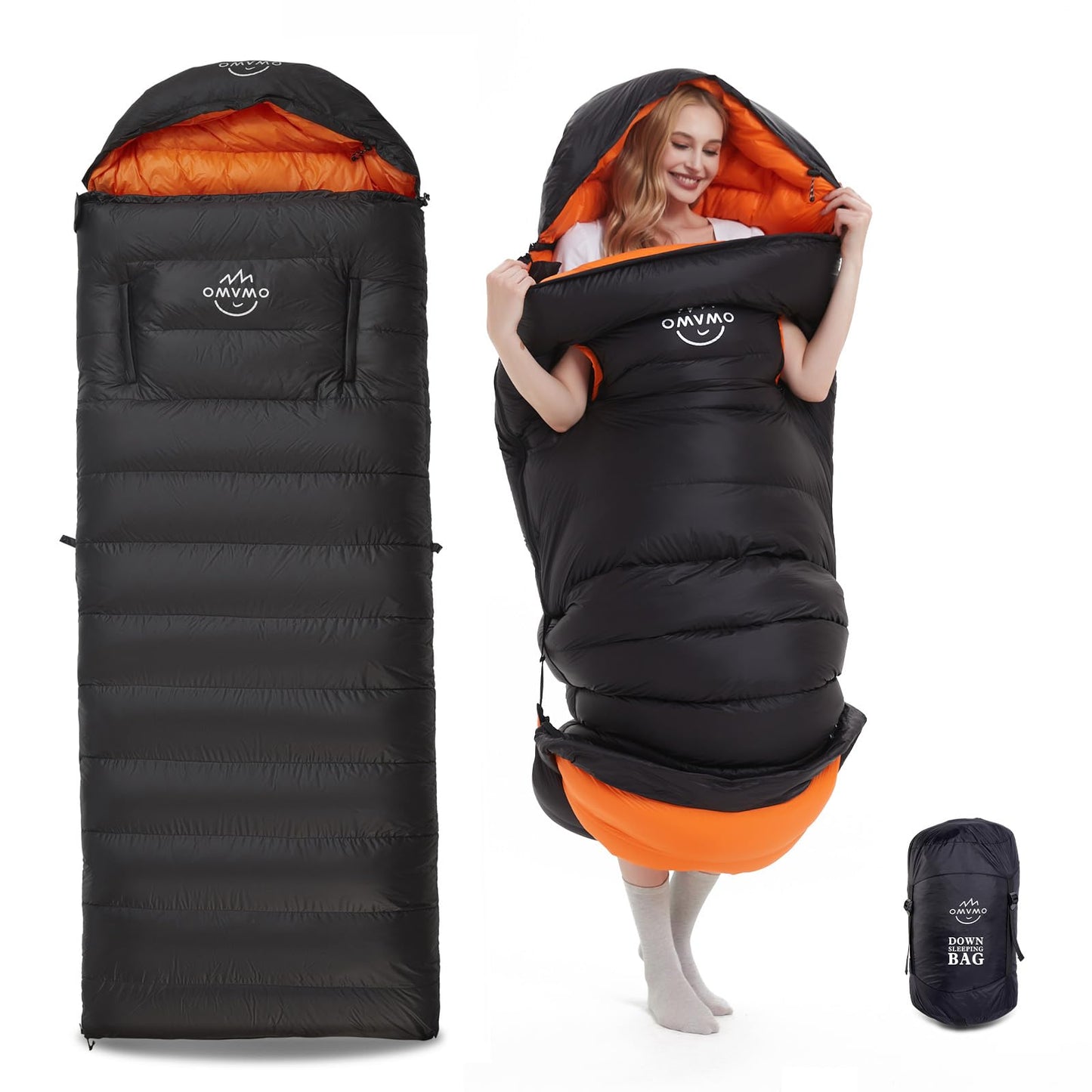 OMVMO 0 20 Degrees F Down Sleeping Bag for Adults4 Season Envelope Down Fiber Sleeping Bag for Backpacking CampingWearable Sleeping Bag with Arm HolesMove Freely While Wearing.UltralightCompact.