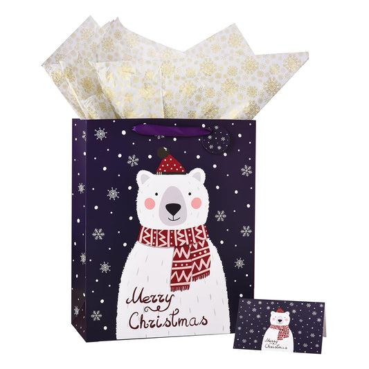 15" Christmas Gift Bags Large Christmas Tote Bags with HandlesChristmas Gift Bag with Tissue PaperPaper Gift Bags Xmas Party Supplies Medium Gift BagsChristmas Goody Bags 15.5x12.5x5.75
