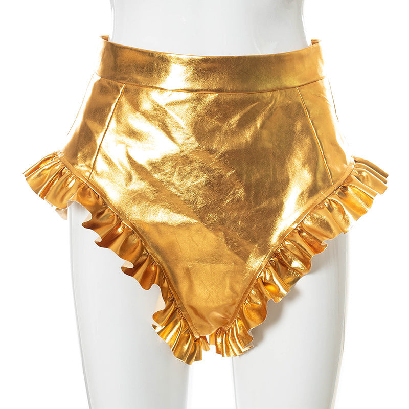 PU Leather Women's Shorts with Wooden Details