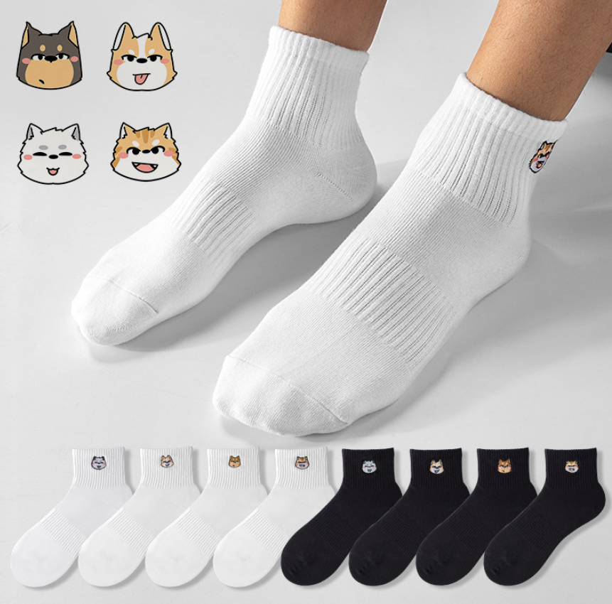 Men's Embroidered Cotton Crew Socks