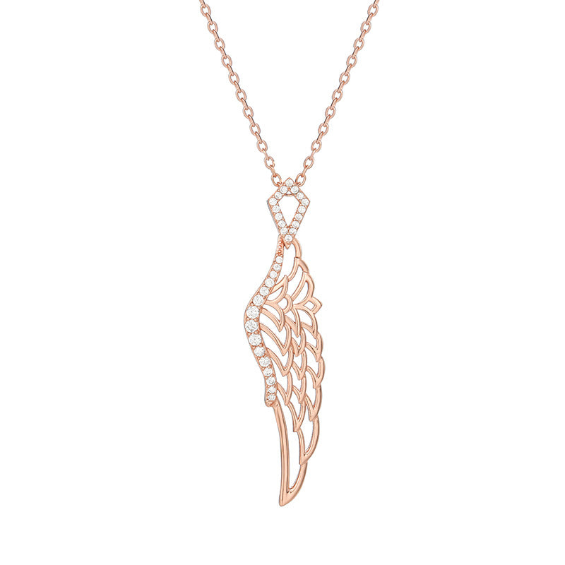 S925 Silver Angel Wing Necklace with Diamonds