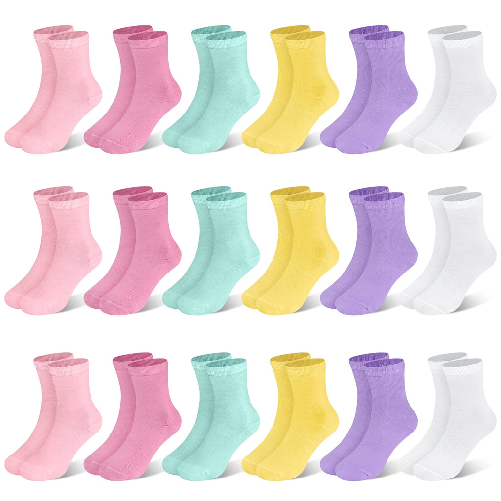 SPTRAMLE Girls Socks 18 Pairs Toddler Socks for Girls Boys Crew Socks for Kids (4-7 Years) Athletic School Socks
