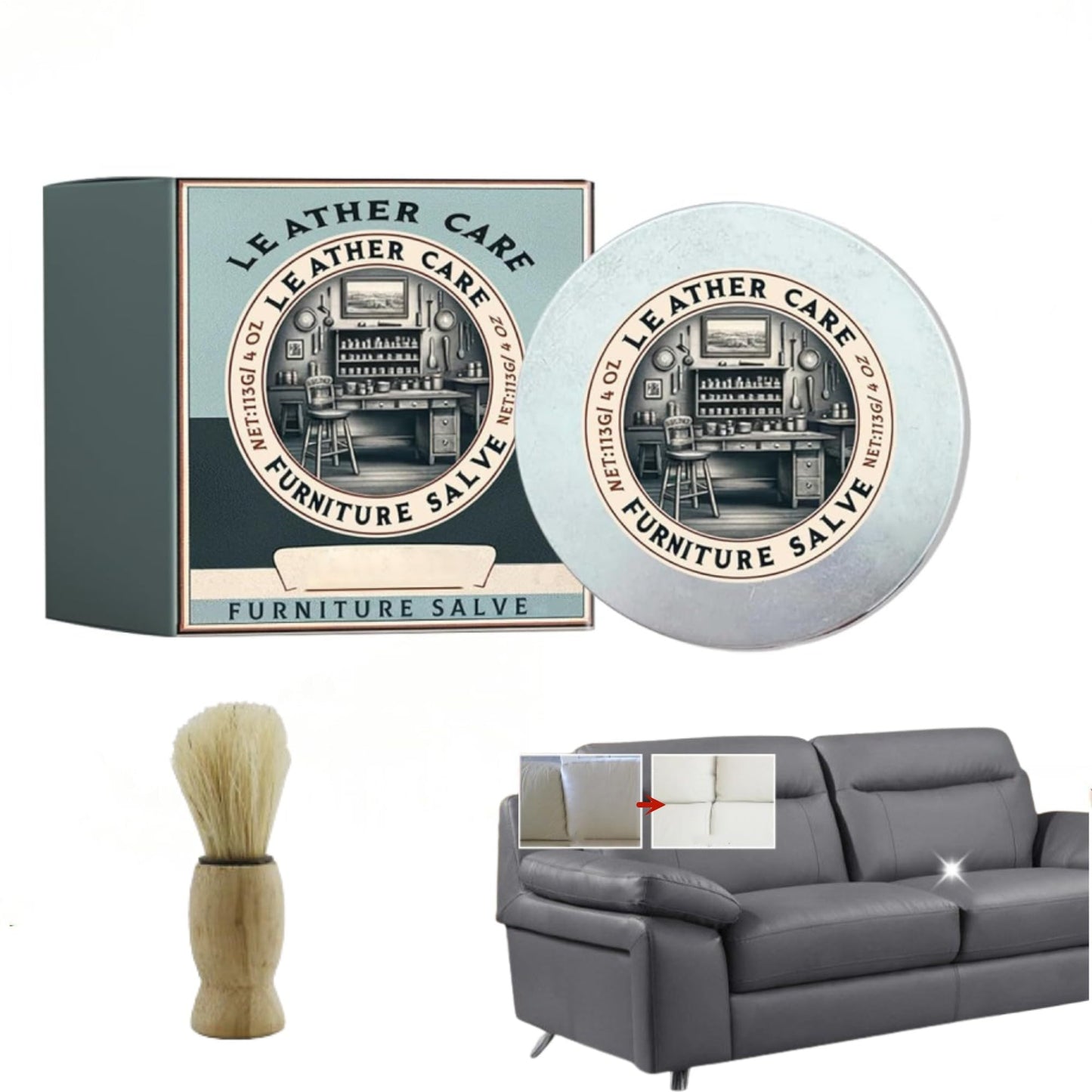 Furniture Salve with Brush for Leather Wood Leather Furniture Salve Wood Polish Wax with Boar Bristle Brush Household Leather Upholstery CleanersSuitable for Furniture Leather Sofa Car Seats
