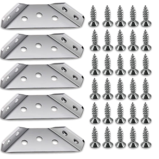 BellRhein Universal Stainless Steel Furniture Corner Connector Shelf Brackets 20PCS Silvery for Furniture Corner Connectors Wooden Furniture Triangle Stabilizer Including 140 Screws.