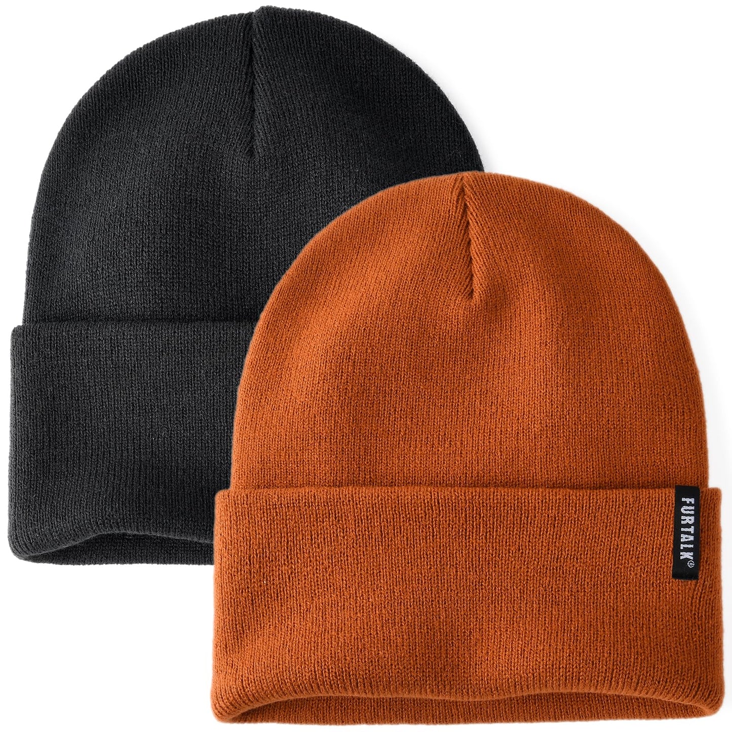 FURTALK Beanie Hat for Women Men Winter Hat Womens Cuffed Beanies Knit Skull Cap Warm Ski Hats (Dark Orange)
