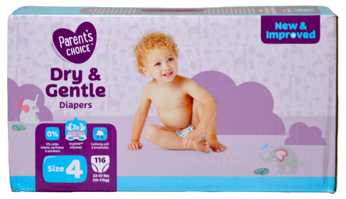 Parents Choice Diapers Dry & Gentle Diapers Size 4 (22-37 lbs) - 116 Count