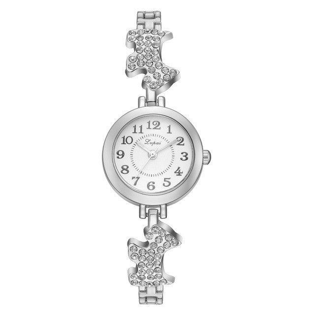 Fashionable Round Alloy Bracelet Watch with Diamonds